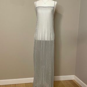 Zara Mesh Sheer Silver Sparkly Glittery Swim Cover Up Maxi Dress Size Medium